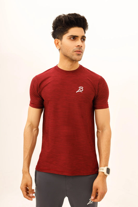 LB-Maroon Stretchable Textured Fabric T-Shirt LookBuy247